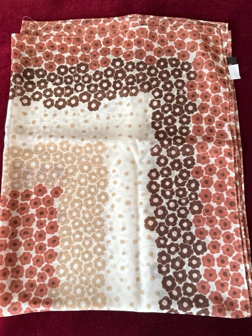 Ann Taylor Floral Dot Border Scarf in Rust, Brown & Cream size L